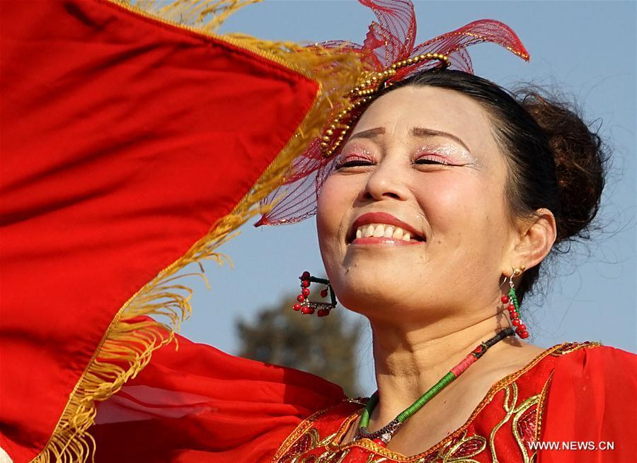 An actor performs Shehuo at a temple fair in Junxian County, central China\'s Henan Province, Feb. 12, 2017. Shehuo is a folk entertainment popular in China. It can be traced back to ancient rituals to worship the earth, which people believe could bring good harvests and fortunes in return. (Xinhua/Li An)