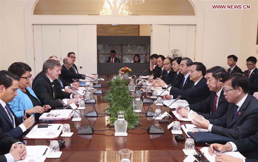 Chinese premier, New Zealand's counterpart hold talks in Wellington(1/2)