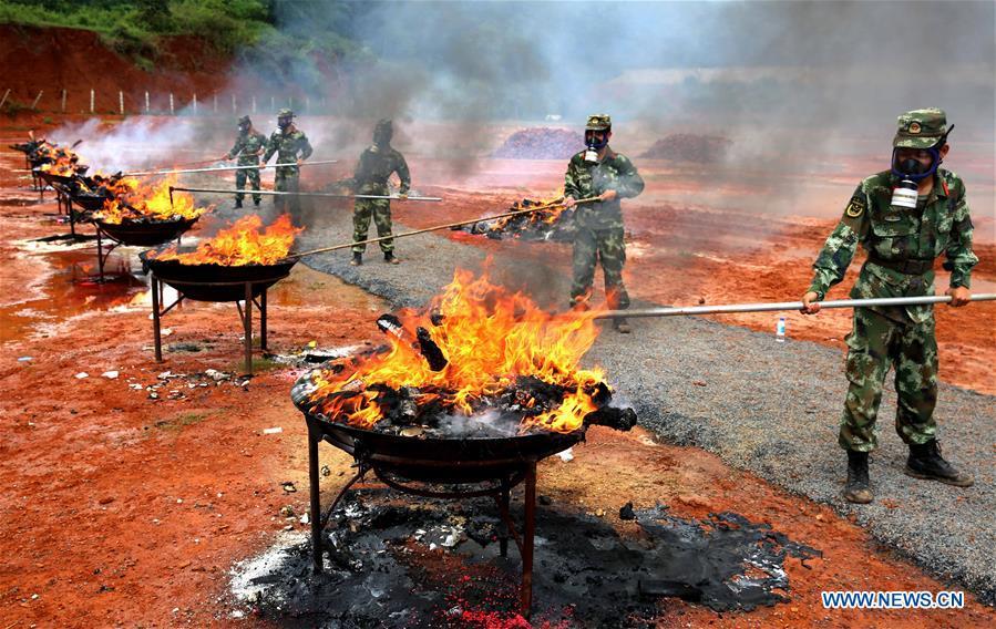 Over 5 tonnes of confiscated drugs destroyed in Yunnan(1/2)