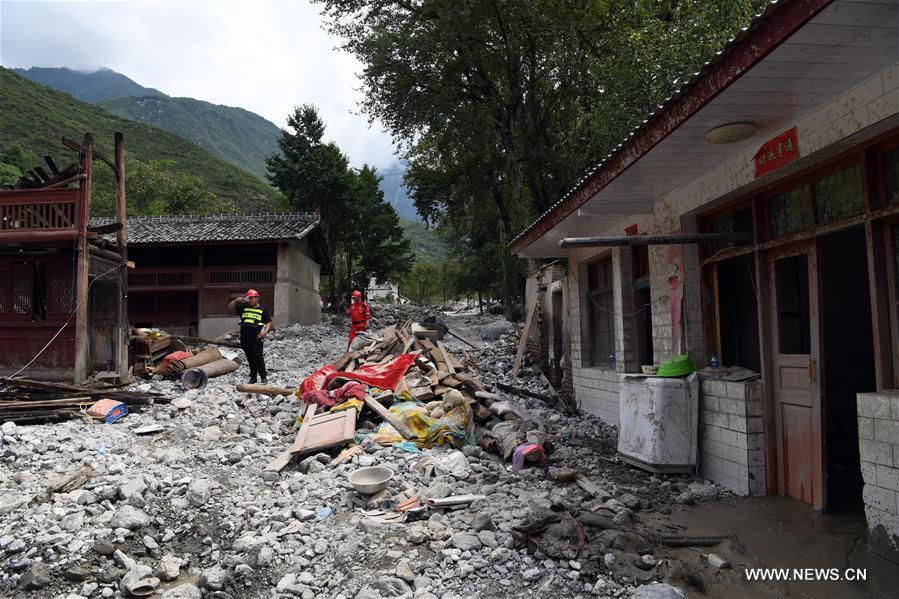 Rescue work underway in flood-hit Wenxian, China's Gansu (1/7)