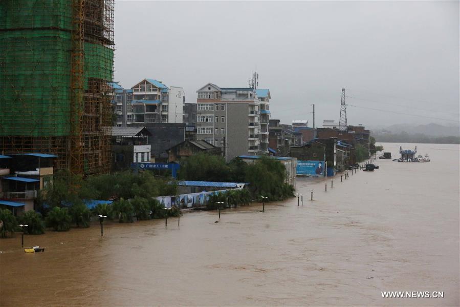 Heavy rain hits Rongan County in S China's Guangxi(1/3)