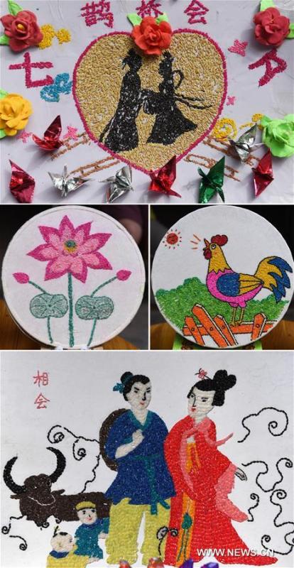 Rice paintings made to greet Qixi Festival(1/5)