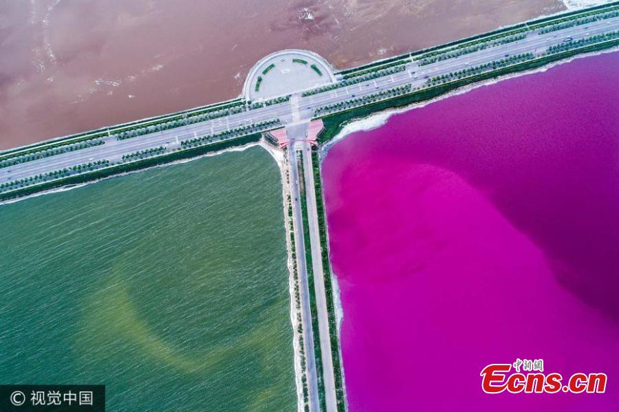 Salt lake in Shanxi looks like double-flavor hot pot(1/3)