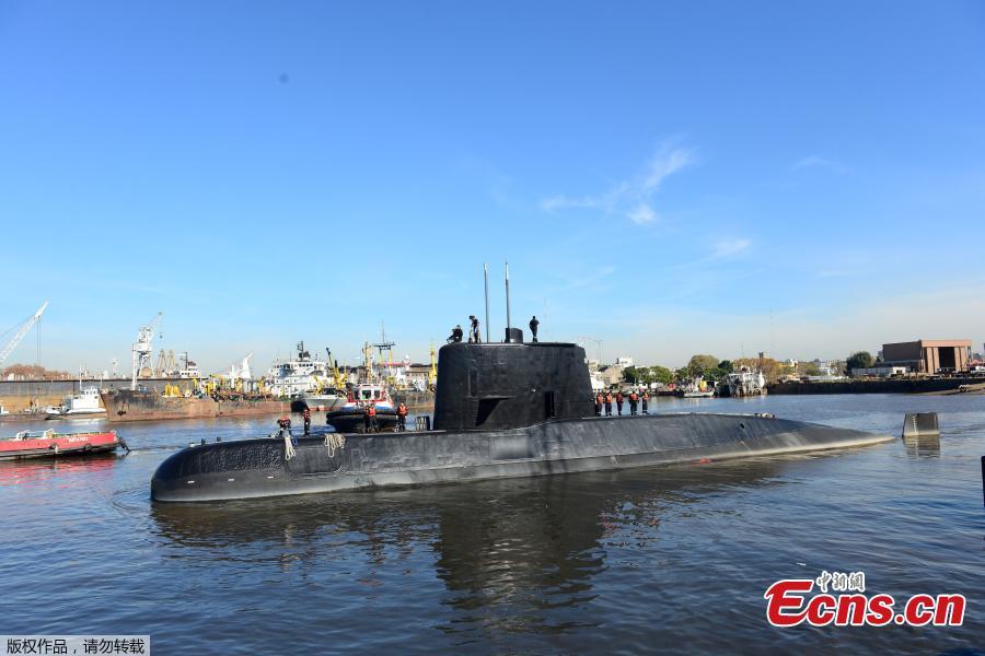 File photo taken on June 2, 2014 shows the Argentine submarine ARA San Juan. An Argentinean submarine has lost contact in the South Atlantic with 44 crew on board, military authorities said on Nov. 17, 2017. The ARA San Juan was carrying out a surveillance mission in Argentina's exclusive economic zone near Puerto Madryn, around 1,400 km south of Buenos Aires. (Photo/Agencies)