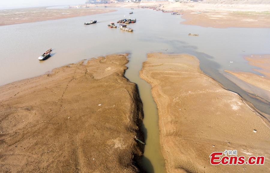 Poyang Lake, China's largest freshwater lake, enters dry season in East China's Jiangxi province on Nov 23, 2017. The downsizing of the lake started later than previous years due to the heavy rain on the upper stream region. (Photo:China News Service/Fu Jianbin)