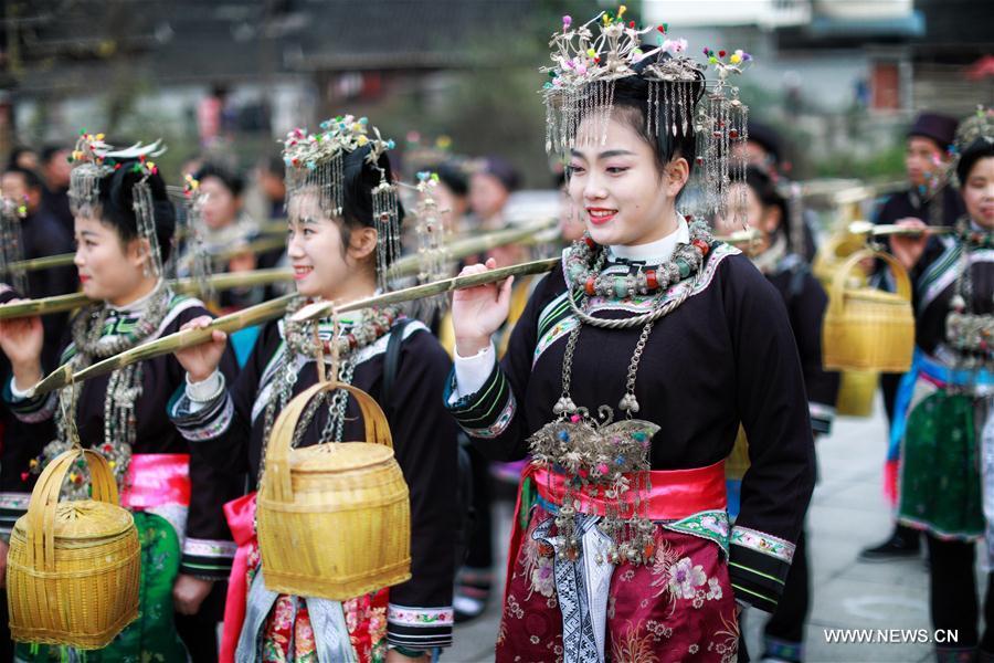 People of Dong ethnic group celebrate Sama Festival in SW China(1/12)