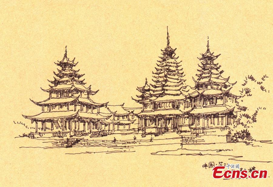 Professor devoted to hand drawing old villages(1/9)