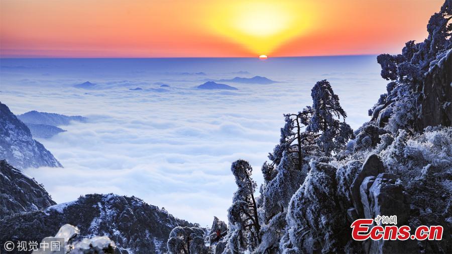 Snow-covered Huangshan shows winter charm(1/4)
