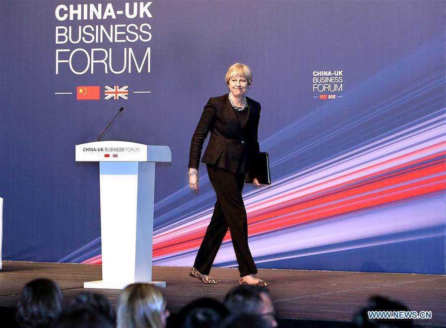 British PM Theresa May attends China-UK Business Forum in Shanghai(1/2)