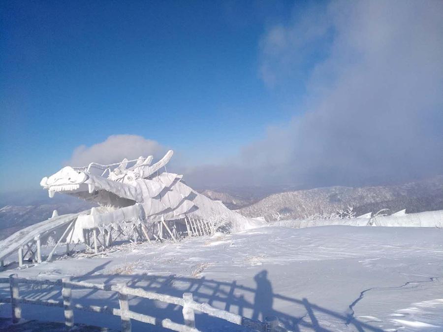 Cold spell turns artificial dragon into snow and ice cave(1/6)