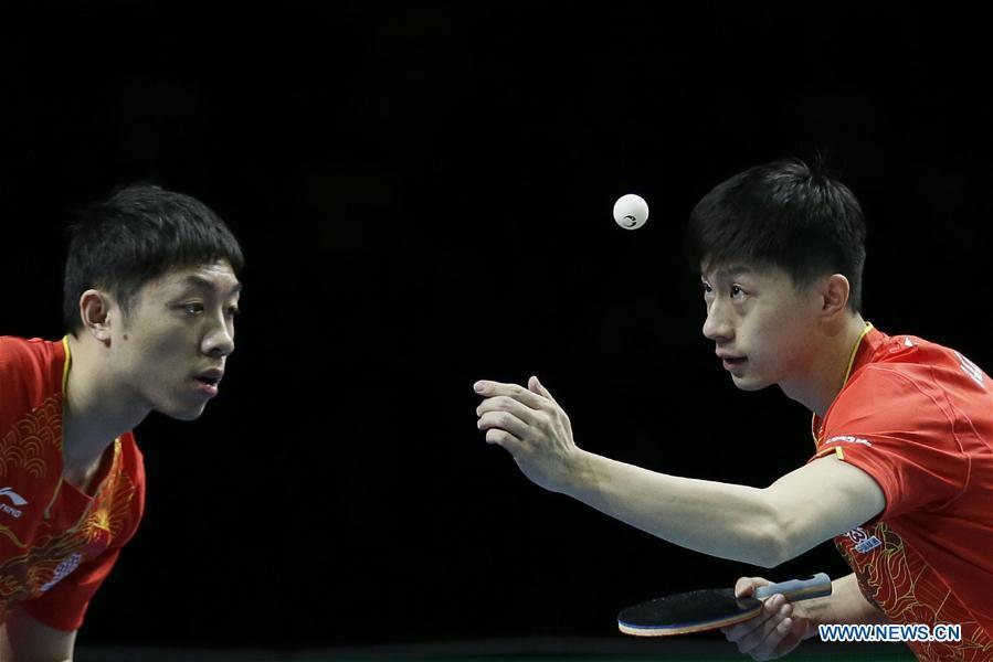 China advances to final in ITTF Team World Cup in London(1/7)