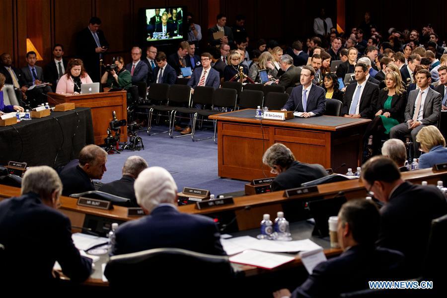 Facebook CEO Mark Zuckerberg testifies at a joint hearing of the Senate Judiciary and Commerce committees on Capitol Hill in Washington D.C., United States, on April 10, 2018. Facebook CEO Mark Zuckerberg told Congress in written testimony on Monday that he is \