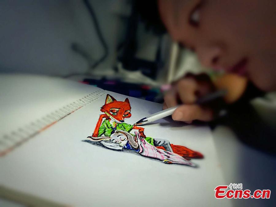 Wang Zhexue, a postgraduate student at Inner Mongolia University of Technology, has created incredibly realistic 3D drawings of animals in order to please his girlfriend, who was said to like pets. Wang has learned about 3D drawing for five years, a hobby to relax his mind in studying science courses. (Photo provided to China News Service)