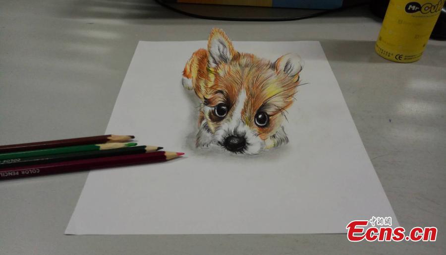 Wang Zhexue, a postgraduate student at Inner Mongolia University of Technology, has created incredibly realistic 3D drawings of animals in order to please his girlfriend, who was said to like pets. Wang has learned about 3D drawing for five years, a hobby to relax his mind in studying science courses. (Photo provided to China News Service)