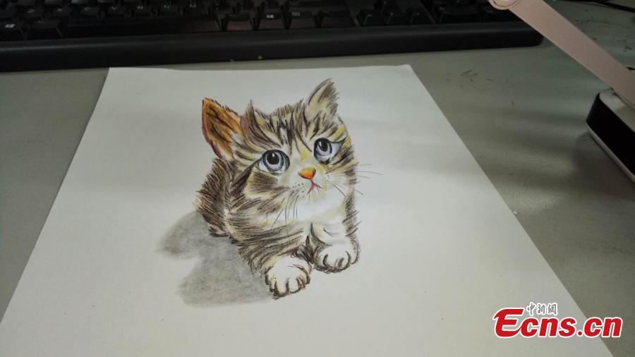 Wang Zhexue, a postgraduate student at Inner Mongolia University of Technology, has created incredibly realistic 3D drawings of animals in order to please his girlfriend, who was said to like pets. Wang has learned about 3D drawing for five years, a hobby to relax his mind in studying science courses. (Photo provided to China News Service)