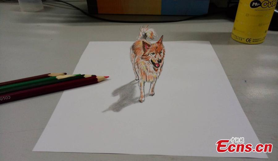 Wang Zhexue, a postgraduate student at Inner Mongolia University of Technology, has created incredibly realistic 3D drawings of animals in order to please his girlfriend, who was said to like pets. Wang has learned about 3D drawing for five years, a hobby to relax his mind in studying science courses. (Photo provided to China News Service)