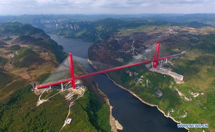 Aerial view of Yachihe Bridge of Guiyang-Qianxi highway in SW China(1/4)