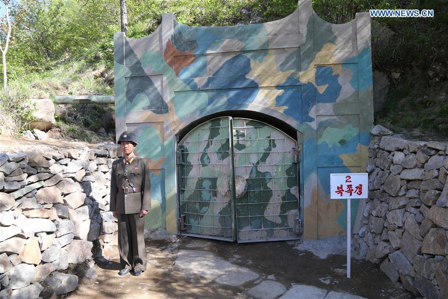 Photo taken on May 24, 2018 shows the entrance of the No. 2 tunnel before explosions at the nuclear test site of Punggye-ri, the Democratic People\'s Republic of Korea. The Democratic People\'s Republic of Korea has confirmed the demolition of its nuclear test site at Punggye-ri on Thursday, saying that all the tunnels have been collapsed by explosions and their entrances completely closed, according to the Korean Central News Agency (KCNA). (Xinhua/Cheng Dayu)