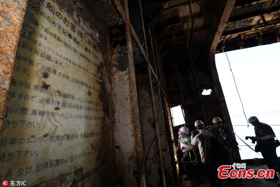 Picture taken on May 24, 2018 shows a view inside passenger ferry Sewol in Mokpo, South Korea. Passenger ferry Sewol sank in waters off the country\'s southwestern coast on April 16, 2014, killing more than 300 people. (Photo/IC)