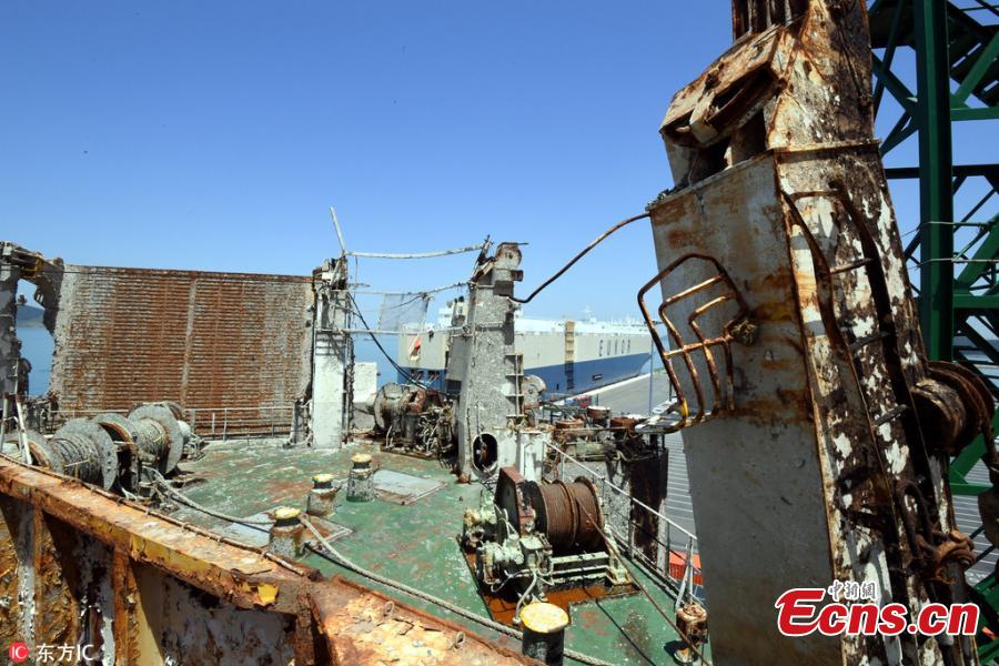 Picture taken on May 24, 2018 shows a view inside passenger ferry Sewol in Mokpo, South Korea. Passenger ferry Sewol sank in waters off the country\'s southwestern coast on April 16, 2014, killing more than 300 people. (Photo/IC)