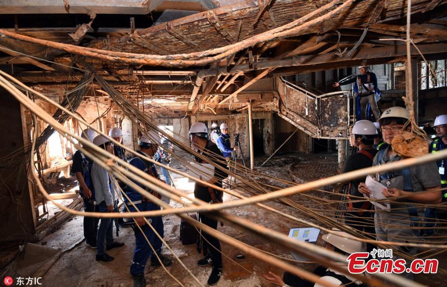 Picture taken on May 24, 2018 shows a view inside passenger ferry Sewol in Mokpo, South Korea. Passenger ferry Sewol sank in waters off the country\'s southwestern coast on April 16, 2014, killing more than 300 people. (Photo/IC)
