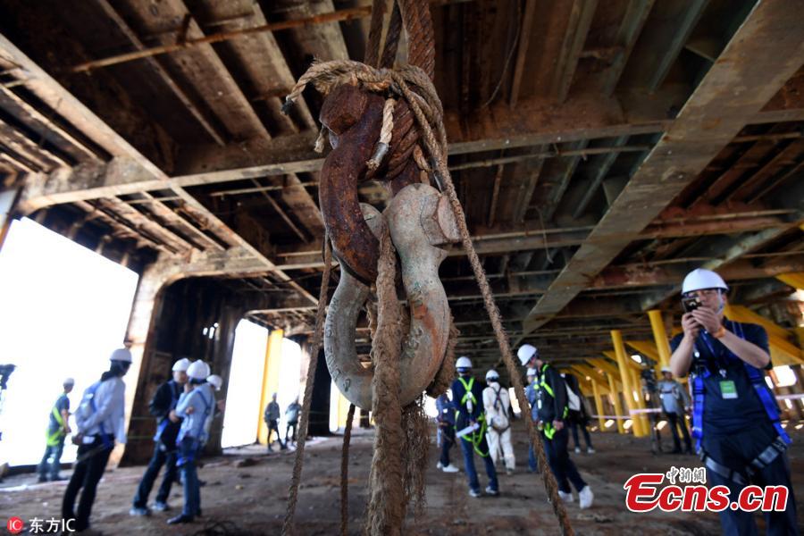Picture taken on May 24, 2018 shows a view inside passenger ferry Sewol in Mokpo, South Korea. Passenger ferry Sewol sank in waters off the country\'s southwestern coast on April 16, 2014, killing more than 300 people. (Photo/IC)