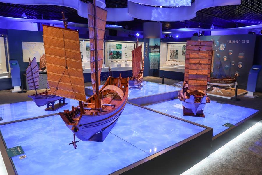 The exhibition at the China Maritime Museum in Shanghai features more than 240 objects and models (above) related to ancient ship-building techniques. (Photo provided to China Daily)

The exhibition was jointly created by the China Maritime Museum, the Nanjing Museum Administration in Jiangsu province and the Ningbo Museum in Zhejiang province. It was presented first at the Nanjing Museum from Sept 28 to Dec 28 last year, and then at the Ningbo Museum from Jan 19 to April 8. \