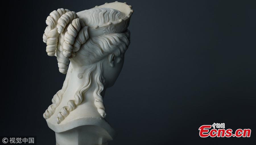 The Bust of Peace, a recently rediscovered white marble sculpture by Antonio Canova (1757-1822), one of the most celebrated and expensive sculptors of the early 19th century. The figure of peace was given to Canova’s long-time British patron whose family owned it for generations. The sculpture will be auctioned on July 4, in first public outing in 200 years, and is expected to make over ?1m($1.32m), according to Sotheby’s in London. (Photo/VCG)