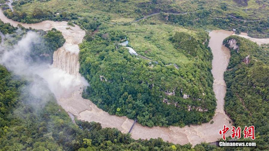 An aerial view of Huangguoshu Waterfall in Anshun city, Southwest China\'s Guizhou Province, June 4, 2018. (Photo/China News Service)