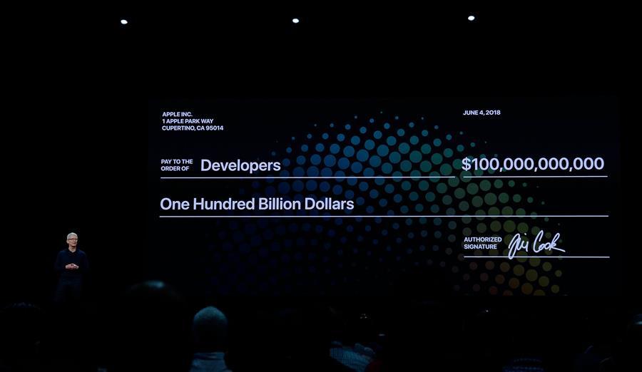 Apple CEO Tim Cook takes the stage during Apple\'s Worldwide Developer Conference (WWDC) at the San Jose Convention Center in San Jose, California, the United States, June 4, 2018. (Xinhua)