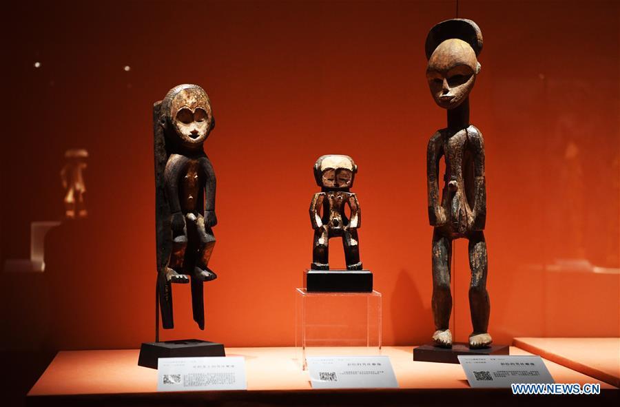 Photo taken on June 7, 2018 shows exhibits at the African Art Exhibition in southwest China\'s Chongqing. The exhibition will open to the public from June 8 to Sept. 9. (Xinhua/Wang Quanchao)