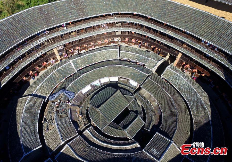 An aerial view of the Tulou in Yongding county, Southeast China\'s Fujian province, on Dec 9, 2016. (Photo: China News Service/ Wang Dongming)

8. Fujian Tulou

Fujian tulou consists of 46 buildings constructed between the 15th and 20th centuries over 120 kilometers in the south-west of Fujian province, inland from the Taiwan Strait.

They are inscribed as exceptional examples of a building tradition and their function exemplifies a particular type of communal living and defensive organization.

In terms of their harmonious relationship with their environment, they are an outstanding example of human settlement.

Tulou was added to the World Heritage list on July 6, 2008.