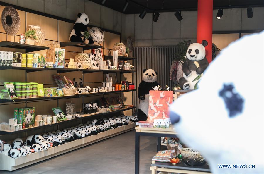 Panda souvenirs are seen at Berlin Zoo in Berlin, Germany, June 9, 2018. Mengmeng and Jiaoqing, the two pandas from China, arrived in Berlin on June 24, 2017. They became superstar during their first-year\'s stay here in Berlin Zoo. (Xinhua/Shan Yuqi)
