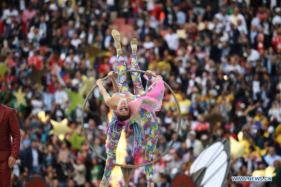 Photo taken on June 14, 2018 shows the opening ceremony of the 2018 FIFA World Cup in Moscow, Russia. (Xinhua/Chen Cheng)
