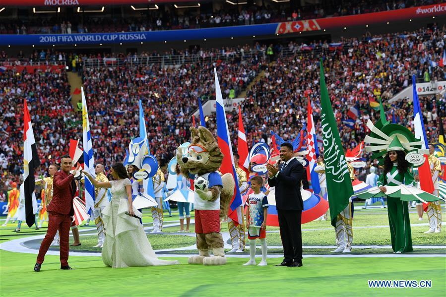 Photo taken on June 14, 2018 shows the opening ceremony of the 2018 FIFA World Cup in Moscow, Russia. (Xinhua/Chen Cheng)