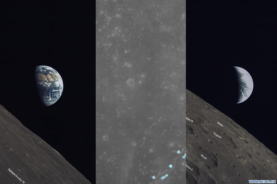 China and Saudi Arabia on Thursday jointly unveiled three lunar images acquired through cooperation on the relay satellite mission for Chang\'e-4 lunar probe. This is an important cooperation achievement between China and Saudi Arabia in the relay satellite mission, the China National Space Administration said in a statement.The relay satellite for the Chang\'e-4 lunar probe, named Queqiao or Magpie Bridge, was launched on May 21 and entered the Halo orbit around the second Lagrangian (L2) point of the Earth-Moon system, about 65,000 km from the Moon, at 11:06 a.m. Thursday after a journey of more than 20 days. (Photo/Xinhua)