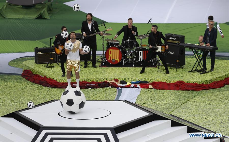 Photo taken on June 14, 2018 shows the opening ceremony of the 2018 FIFA World Cup in Moscow, Russia. (Xinhua/Cao Can)