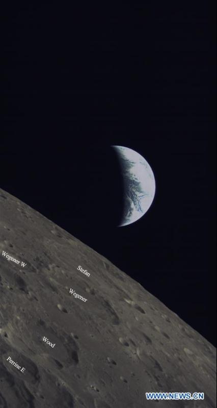 A released photo shows part of the Mare Imbrium on the moon. China and Saudi Arabia on June 14, 2018 jointly unveiled three lunar images acquired through cooperation on the relay satellite mission for Chang\'e-4 lunar probe. An optical camera, developed by the King Abdulaziz City for Science and Technology of Saudi Arabia, was installed on a micro satellite, named Longjiang-2. The micro satellite is orbiting around the Moon. The camera, which began to work on May 28, has conducted observations of the Moon and acquired a series of clear lunar images and data. (Xinhua)
