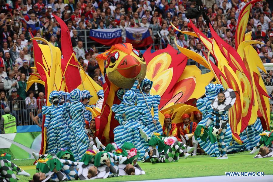 Photo taken on June 14, 2018 shows the opening ceremony of the 2018 FIFA World Cup in Moscow, Russia. (Xinhua/Yang Lei)
