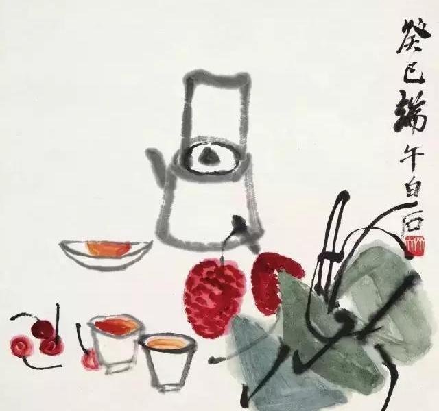 Duanwu\'s delicacy, Qi Baishi, 1953. (Photo courtesy of China Daily)
Duanwu’s delicacy
This 1953 ingenious painting from Qi Baishi\'s later days displays a succulent feast of cherries, strawberries, realgar wine and Zongzi, to celebrate the Festival. Qi Baishi used this simple composition and festival elements to express the thoughts and feelings close to daily life, also encourages the expression of imagination and creativity, contributing to a vivid sense of cultural identity.
The loquats and flowers
This piece painted by Tang Yun, a prestigious modern artist, signals the coming of the Dragon Boat Festival. The season of loquat fruit is around the festival.
All these practices represent a common theme of expelling negative forces and maintaining good health.
The Dragon Boat Festival is the first Chinese festival to be included in the list of the world\'s intangible cultural heritage by the UNESCO. It was made as a national holiday in 2008.