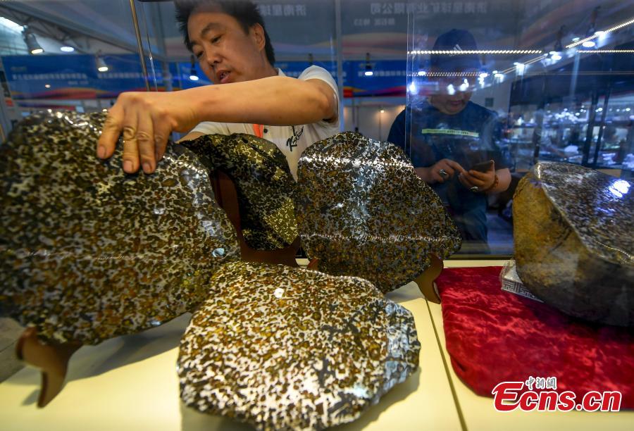 Rare stones are on display at an exhibition center in Urumqi, capital of northwest China\'s Xinjiang Uygur Autonomous Region, June 15, 2018. (Photo: China News Service/Liu Xin)