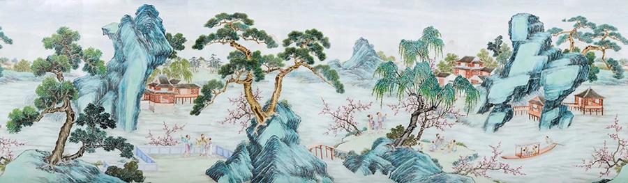 A painting in China Guardian\'s spring sale, produced by Qianlong, depicts a vase with lotus flowers and a pot of daisies. (Photo provided to China Daily)

\