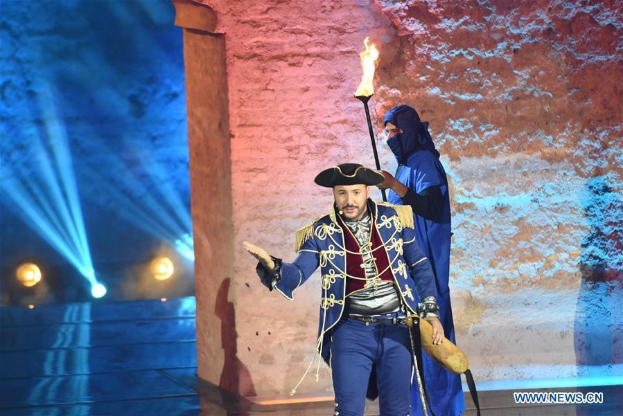 A Moroccan comedian performs during the opening of Marrakesh Laughter Festival in Marrakech, Morocco, on June 20, 2018. The annual international humor festival kicked off here on Wednesday. (Xinhua/Aissa)