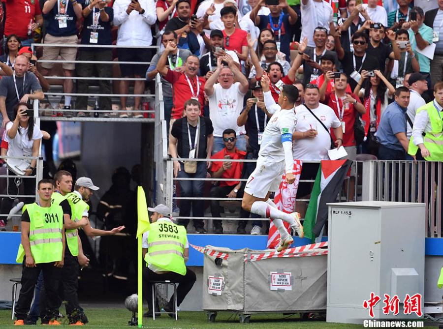 A match between Portugal and Morocco in a Group B match of the World Cup at Luzhniki Stadium, Moscow, Russia, June 20, 2018. (Photo: China News Service/Mao Jianjun)