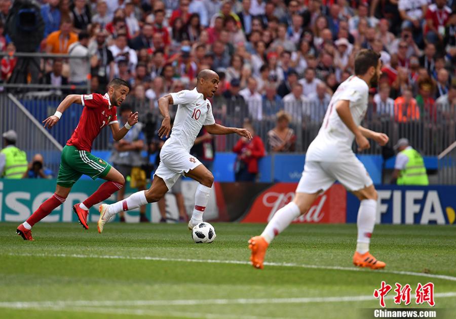 A match between Portugal and Morocco in a Group B match of the World Cup at Luzhniki Stadium, Moscow, Russia, June 20, 2018. (Photo: China News Service/Mao Jianjun)