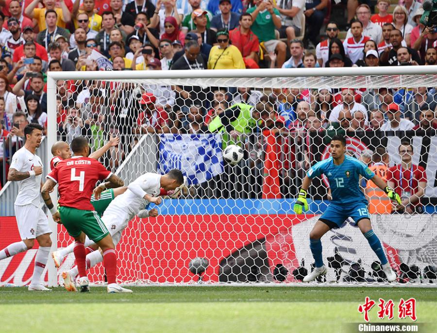 A match between Portugal and Morocco in a Group B match of the World Cup at Luzhniki Stadium, Moscow, Russia, June 20, 2018. (Photo: China News Service/Mao Jianjun)