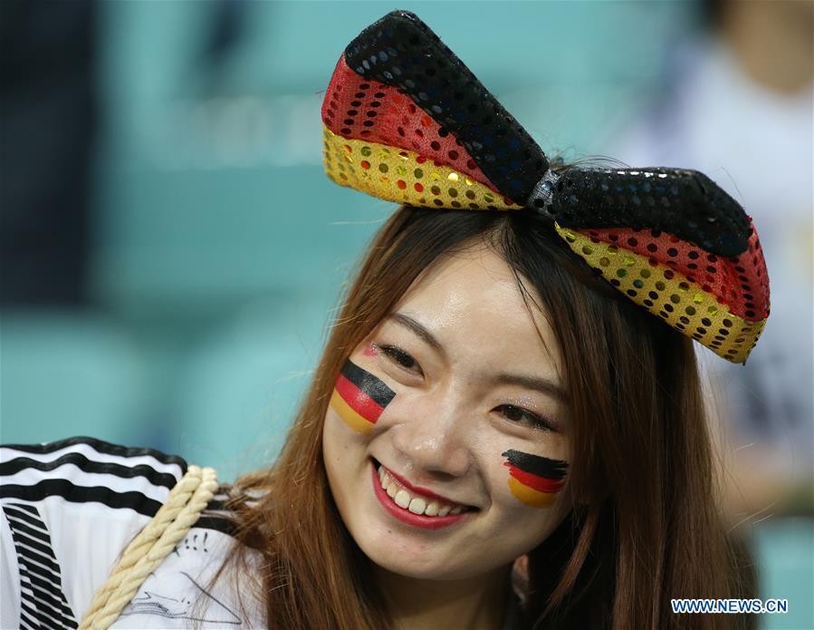 A fan of Germany is seen prior to the 2018 FIFA World Cup Group F match between Germany and Sweden in Sochi, Russia, June 23, 2018. (Xinhua/Li Ming)