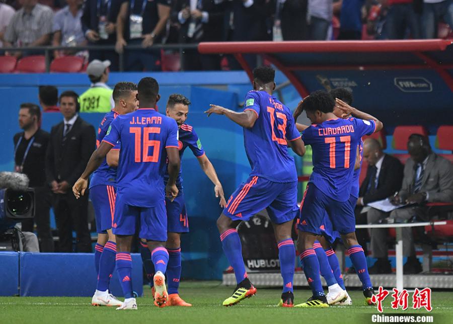 A match between Argentina and Colombia in a Group H match of the World Cup in Kazan, Russia, June 24, 2018. Poland have lost any chance to qualify for the knockout phase of World Cup after falling to Colombia 3-0 in their second Group H match in the Kazan Arena on Sunday.(Photo: China News Service/Tian Bochuan)