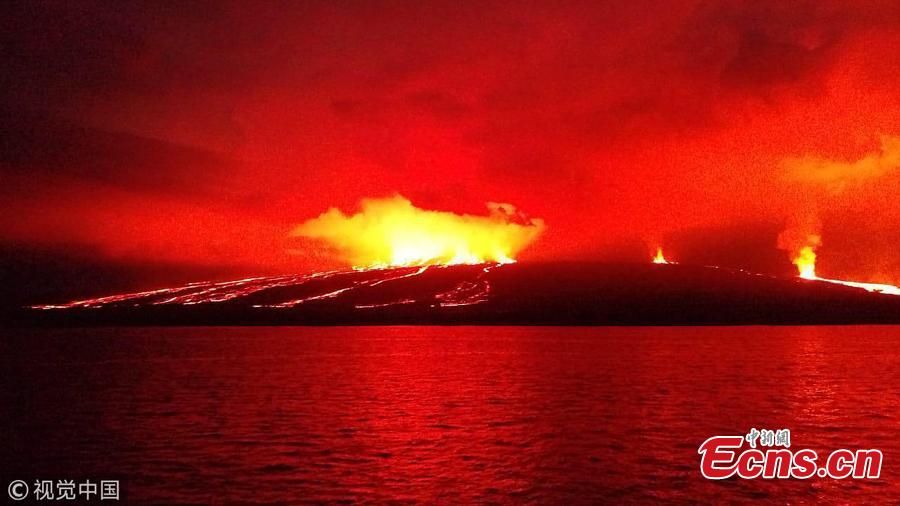 Lava flows down the Sierra Negra volcano on Isabela Island in the Galapagos Archipelago about 1000 km off the Ecuadorean coast in the Pacific Ocean, early on June 27, 2018. (Photo/VCG)