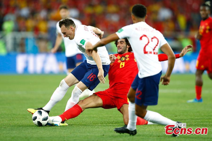 The World Cup match between England and Belgium in Kaliningrad Stadium, Kaliningrad, Russia, June 28, 2018. Belgium remained unbeaten in Russia World Cup as they defeated England and will face Japan in the knockout stage. Belgium\'s Adnan Januzaj scored the only goal. (Photo: China News Service/Fu Tian)
